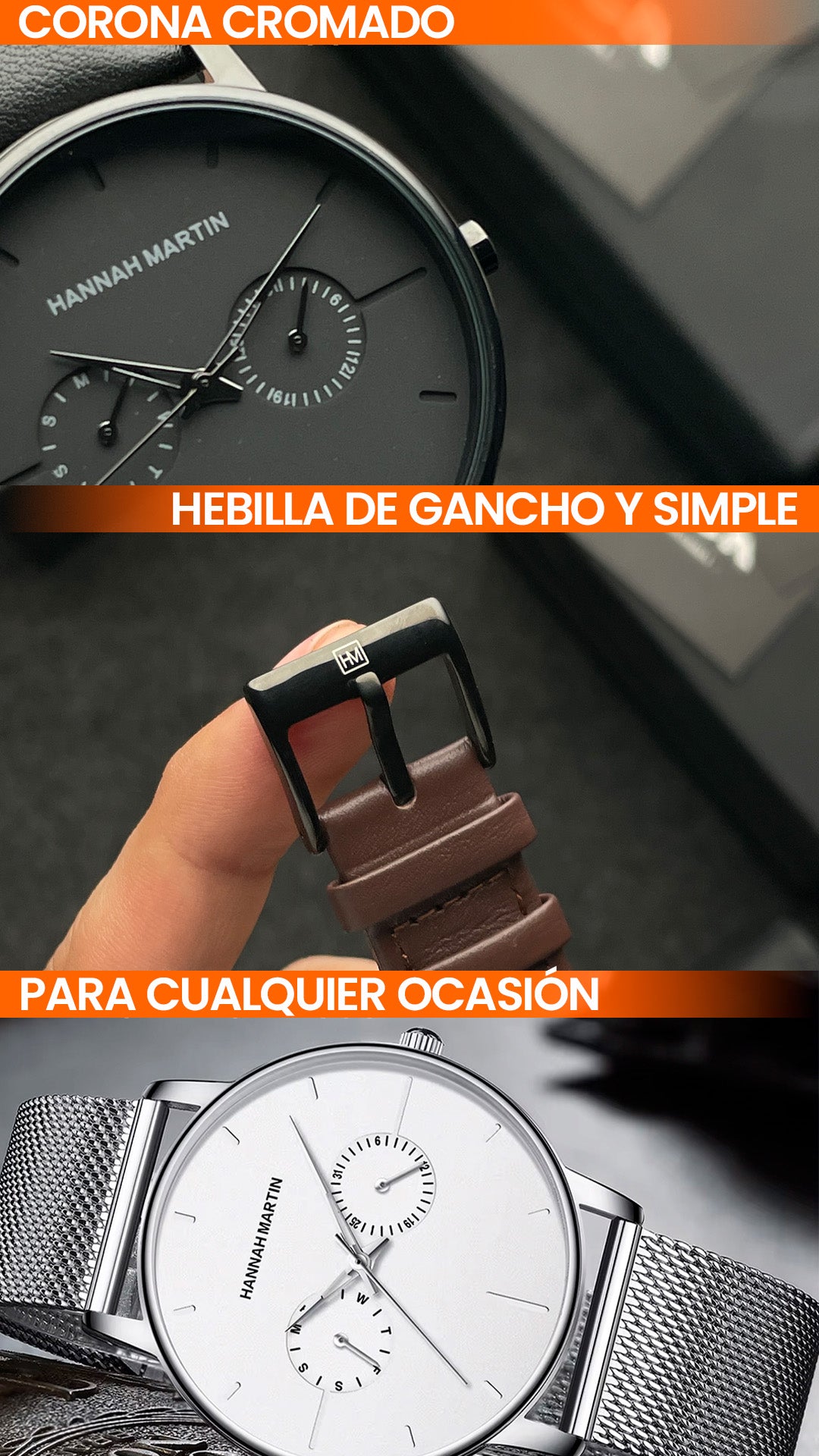 RELOJ ORIGINAL HANNAH MARTIN 150 ELEGANTE Y CASUAL - NEGRO, PLATEADO , GRIS, BLANCO Y MARRON | HAN-73 | HAN-74 | HAN-75 | HAN-76 | HAN-77 | HAN-78 | HAN-139