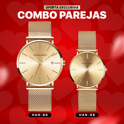 RELOJ HANNAH MARTIN ORIGINAL PARA PAREJA: GOLDEN | HAN-86/ HAN-88