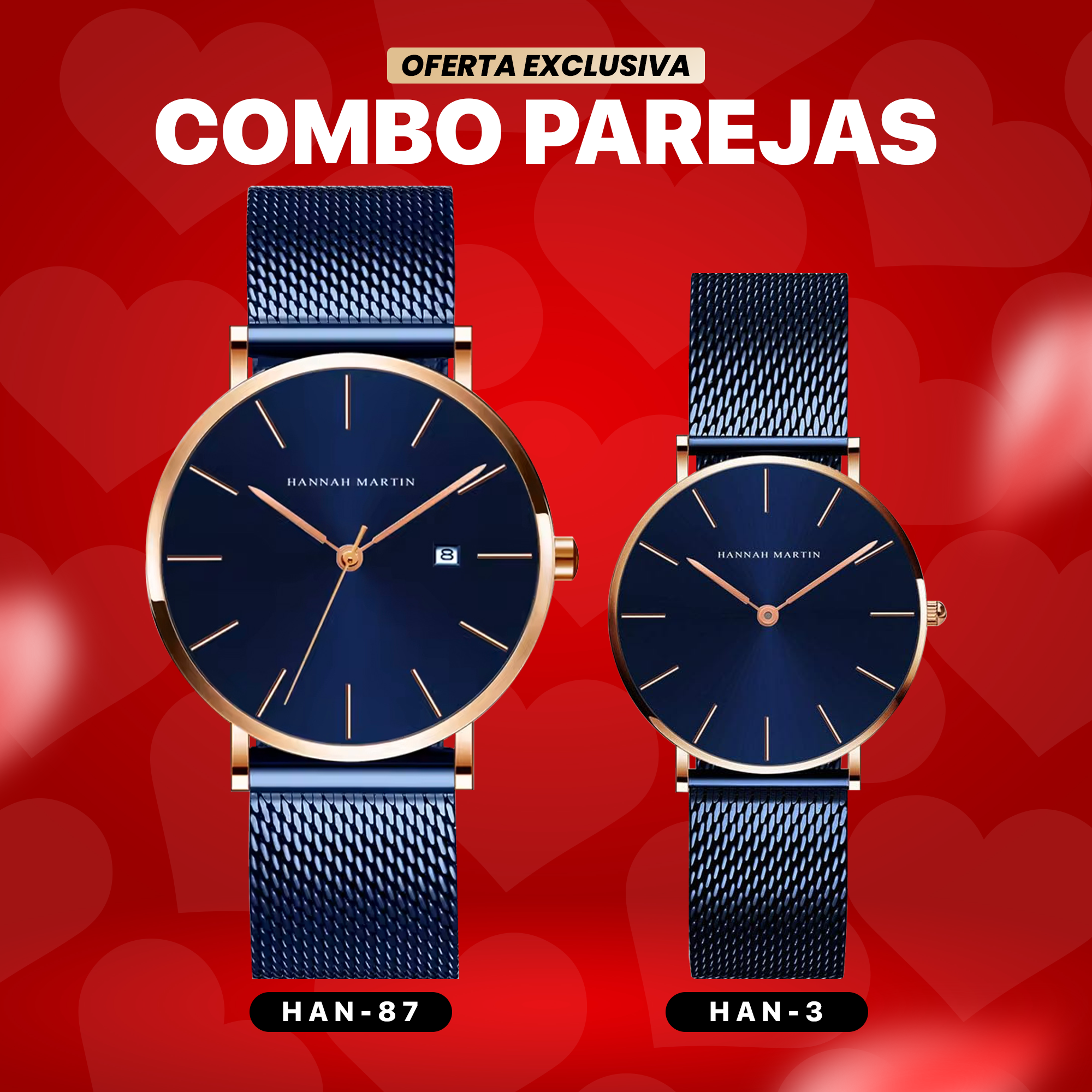 RELOJ HANNAH MARTIN ORIGINAL PARA PAREJA: BLUE | HAN-87/ HAN-3