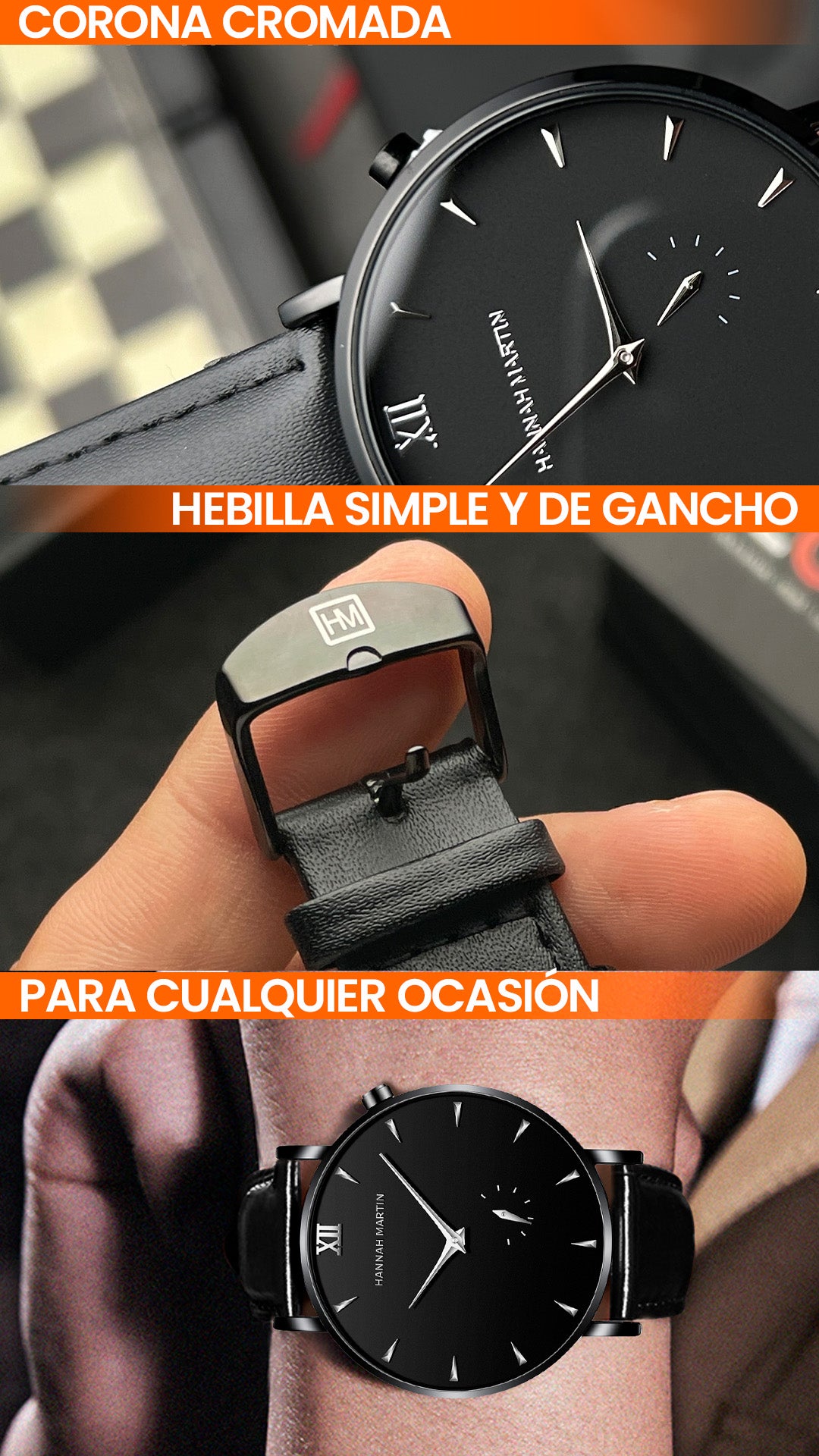 RELOJ ORIGINAL HANNAH MARTIN - ELEGANTE Y CASUAL - NEGRO | HAN-92 | HAN-93 | HAN-128 | HAN-129