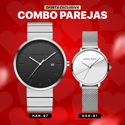 RELOJ HANNAH MARTIN ORIGINAL PARA PAREJA: SILVER | HAN-97 / HAN-81