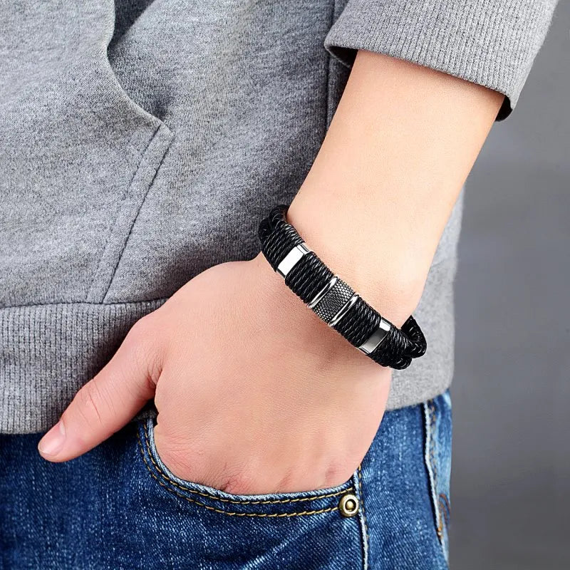 BRAZALETE DE CUERO TRENZADO ULTRA BLACK | BRA-34