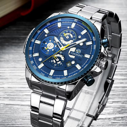TM428 | RELOJ SKELETON FORSINING  ORIGINAL NEGRO/PLATEADO ACERO | FOR-16, FOR-17, FOR-18