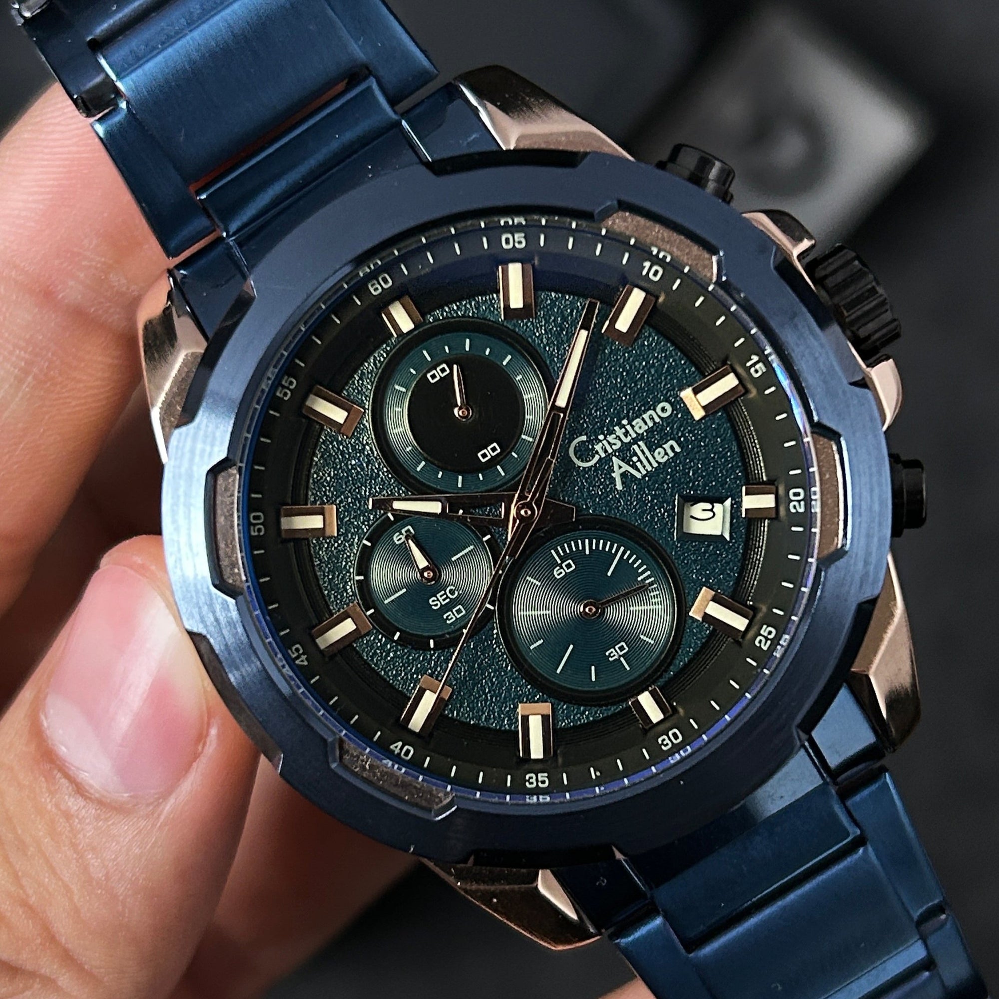 RELOJ CRISTIANO AILLEN ORIGINAL - NEGRO AZUL PLATEADO | CRI-8, CRI-9, CRI-10
