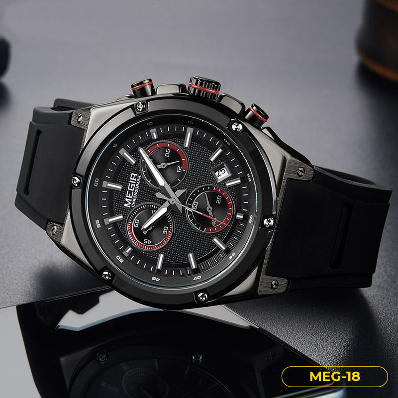 RELOJ MEGIR  DE GOMA CASUAL NEGRO  | MEG-18
