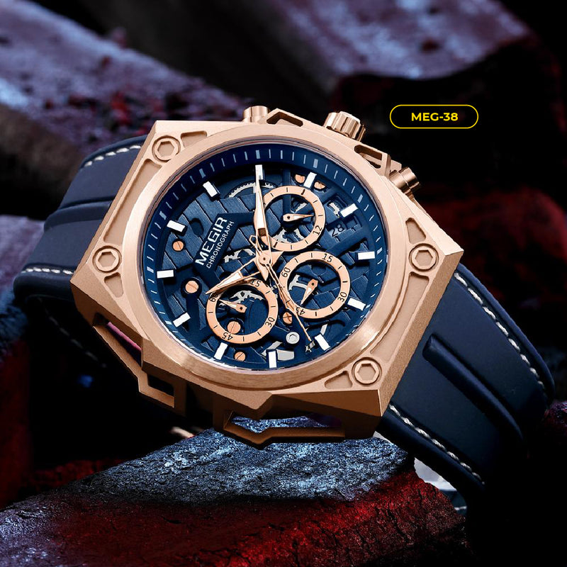 RELOJ MEGIR - BLUE CLASSY AZUL Y DORADO | SKU: MEG-38 | MEG-39