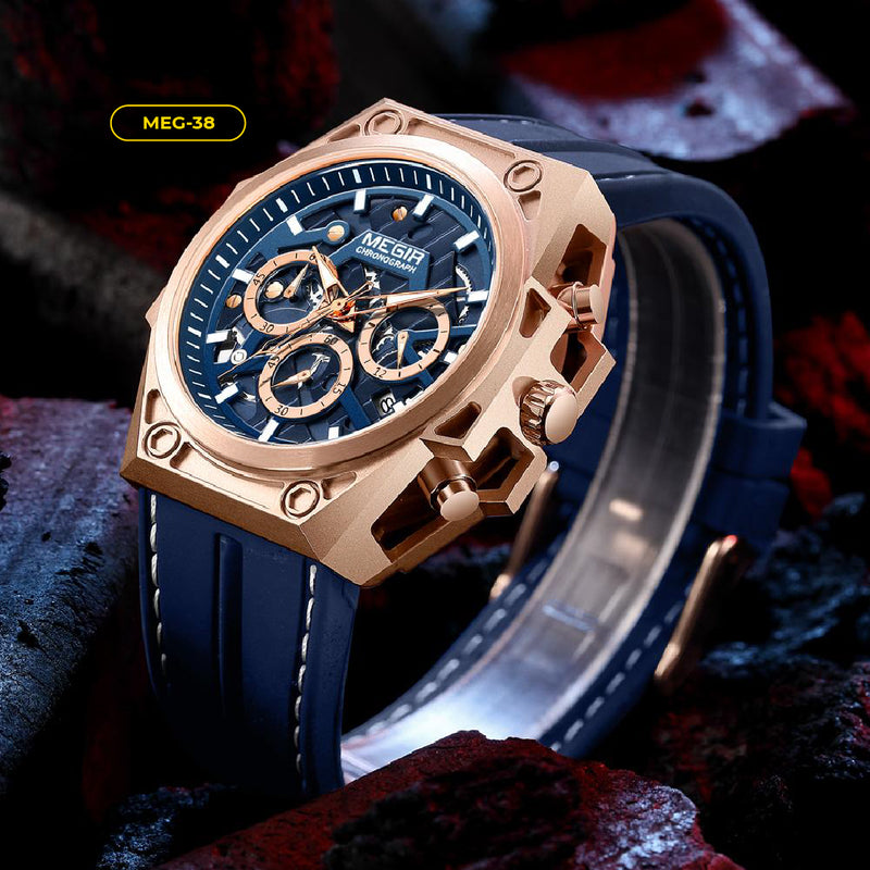 RELOJ MEGIR - BLUE CLASSY AZUL Y DORADO | SKU: MEG-38 | MEG-39