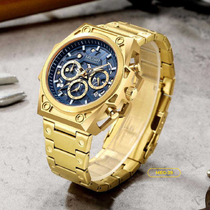 RELOJ MEGIR - BLUE CLASSY AZUL Y DORADO | SKU: MEG-38 | MEG-39