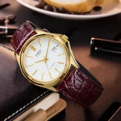 MTP-1183 | RELOJ CASIO ORIGINAL DE CUERO DORADO/NEGRO