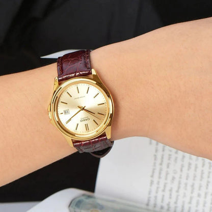 MTP-1183 | RELOJ CASIO ORIGINAL DE CUERO DORADO/NEGRO