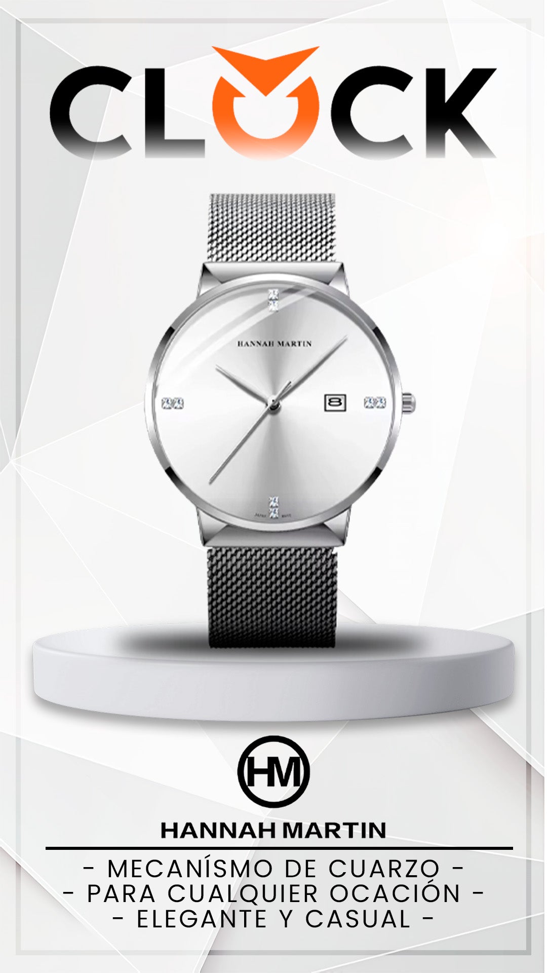 RELOJ ORIGINAL HANNAH MARTIN - ELEGANTE Y CASUAL - PLATEADO | HAN-90