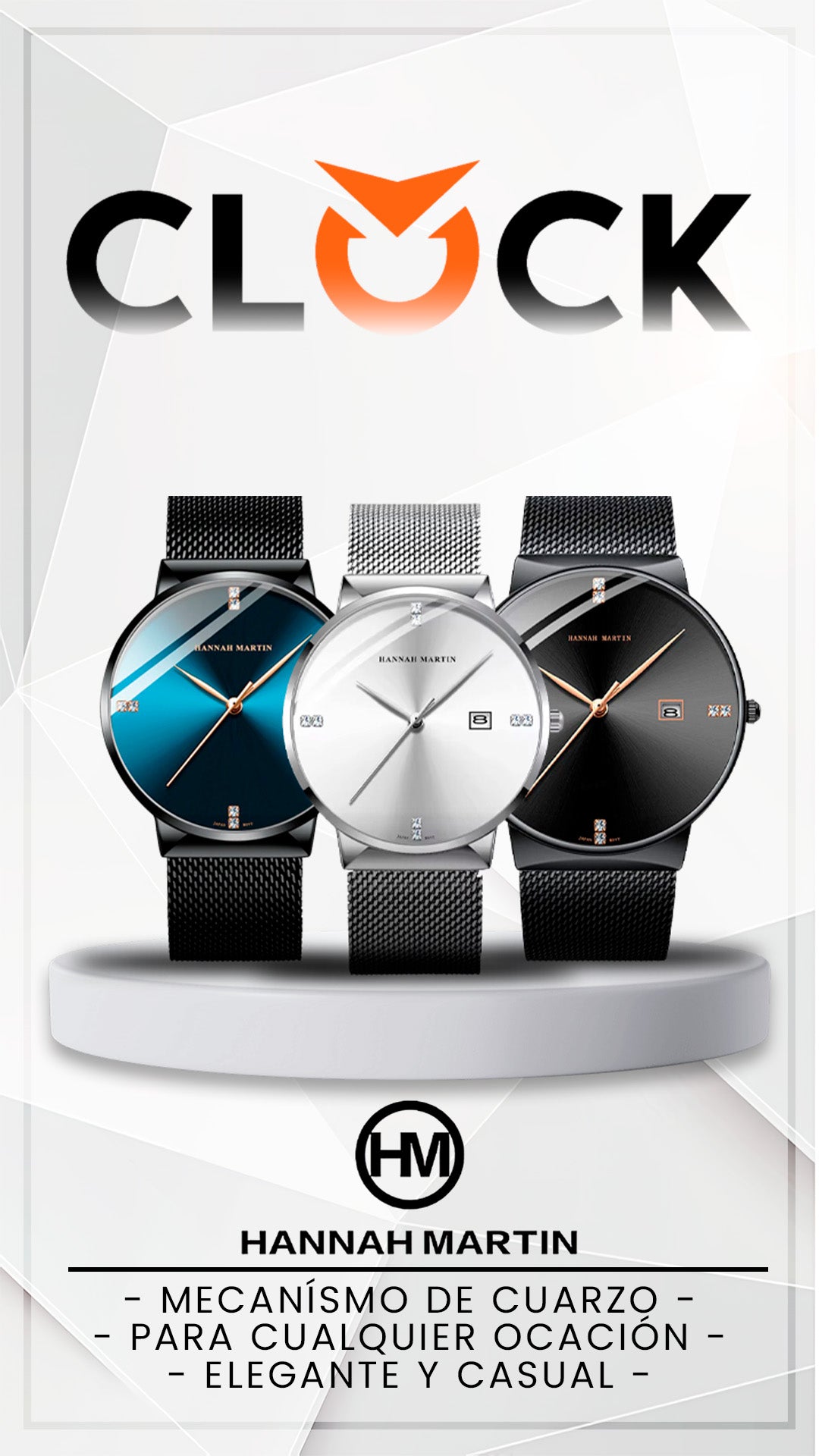 RELOJ ORIGINAL HANNAH MARTIN HM-901 - ELEGANTE Y CASUAL - NEGRO Y AZUL | HAN-22 | HAN-24 | HAN-89 | HAN-90