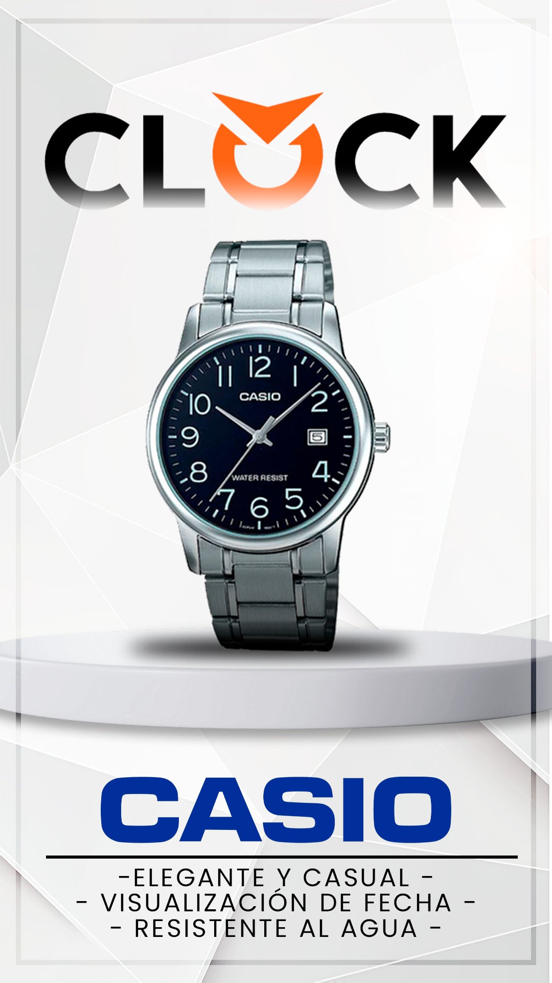 MTP-V002 | RELOJ CASIO ORIGINAL DE ACERO PLATEADO | CAS-16