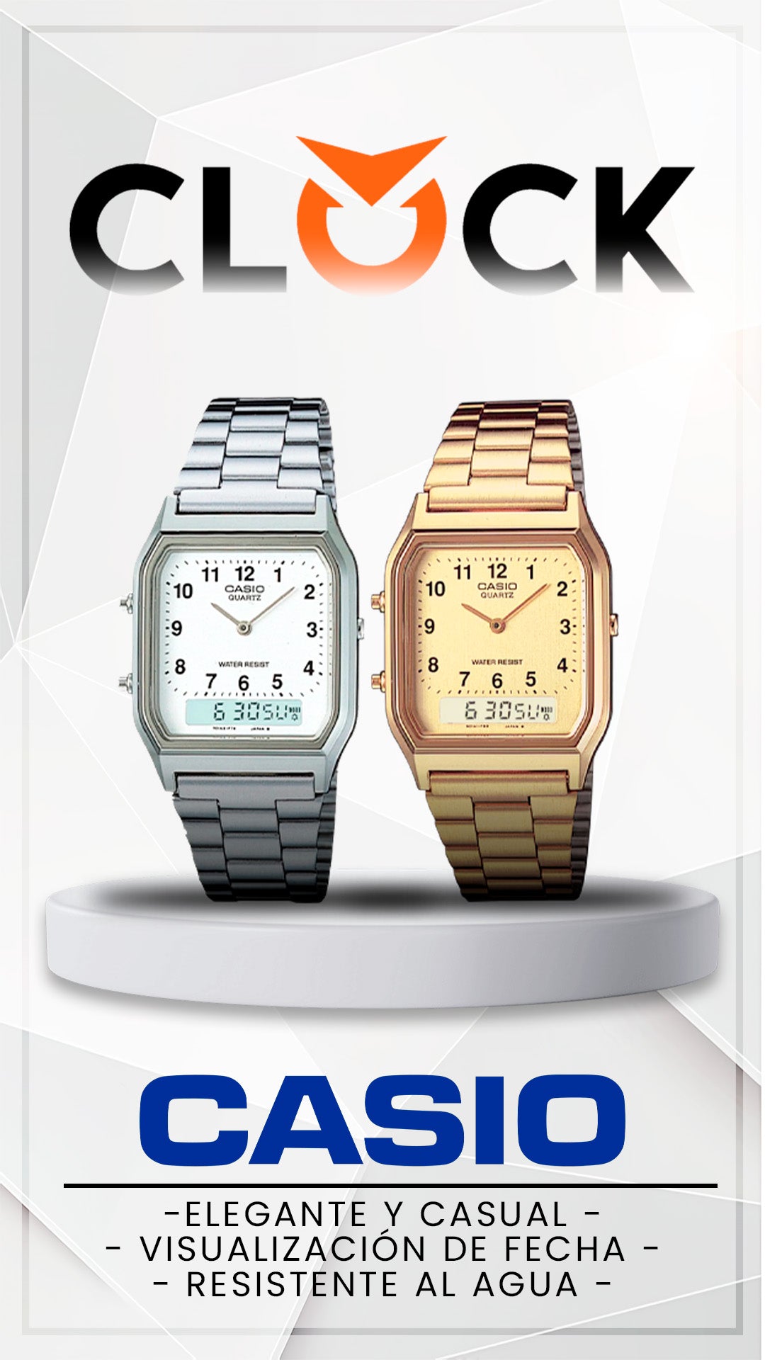AQ-230 | RELOJ CASIO ORIGINAL DE ACERO PLATEADO /DORADO | CAS-108, CAS-24