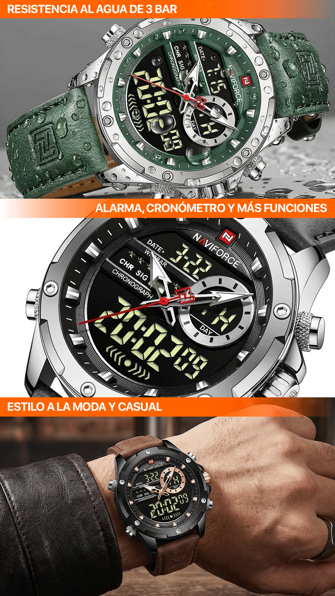 RELOJ NAVIFORCE ORIGINAL CASUAL MARRÓN Y NEGRO | NAV-112 | NAV-113 | NAV-80
