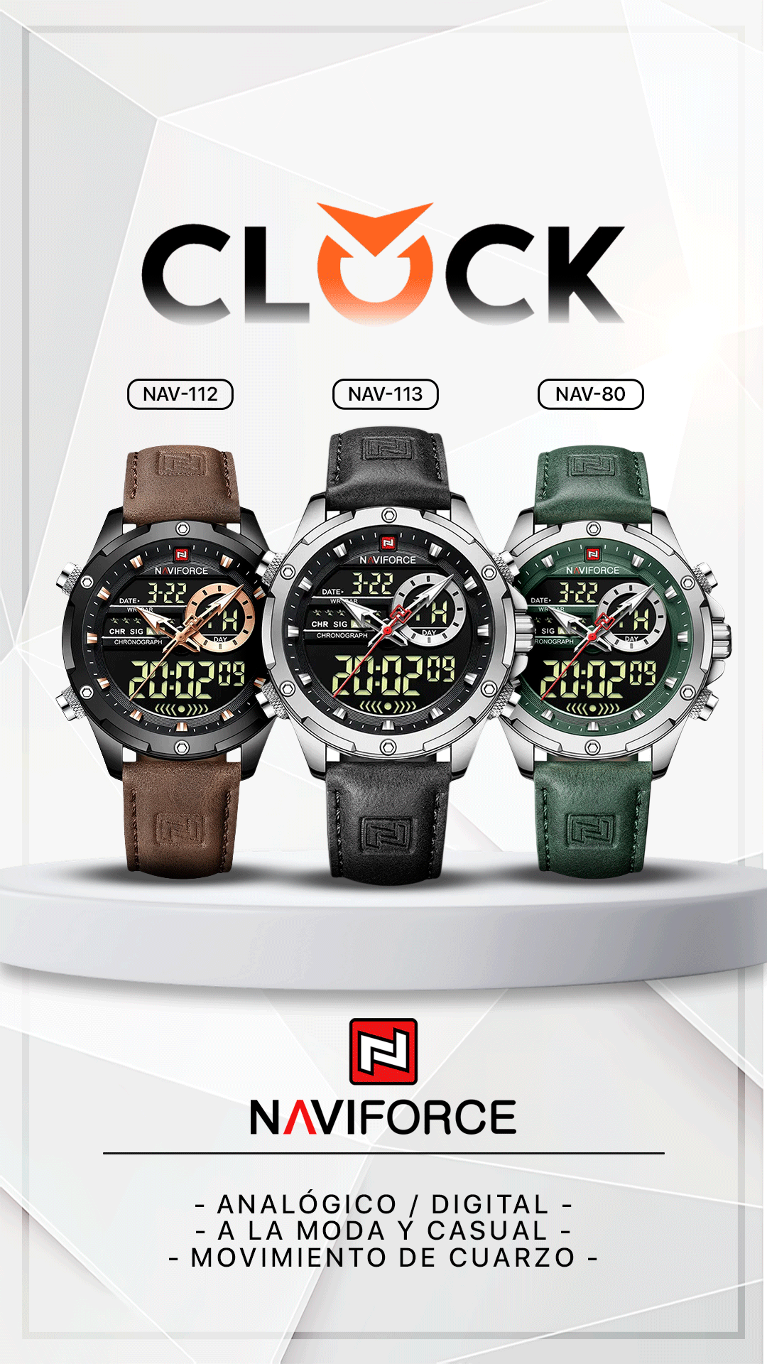 RELOJ NAVIFORCE ORIGINAL CASUAL MARRÓN Y NEGRO | NAV-112 | NAV-113 | NAV-80