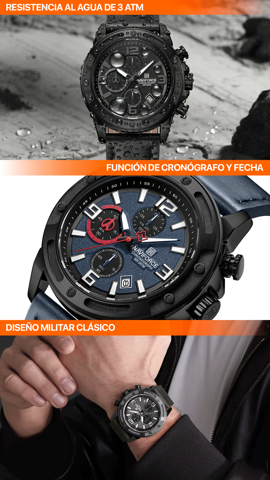 RELOJ NAVIFORCE NF 8074 ORIGINAL NEGRO Y AZUL | NAV-114, NAV-115, NAV-256
