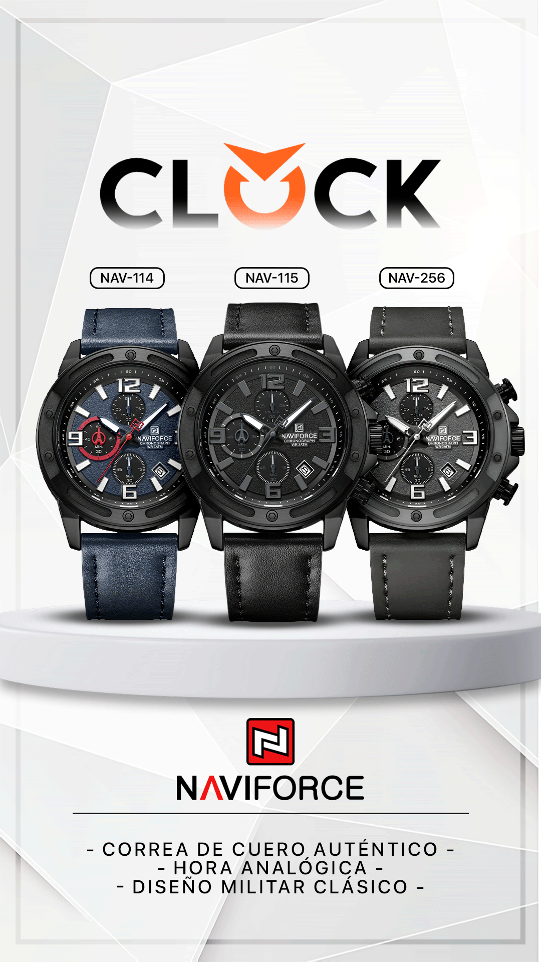 RELOJ NAVIFORCE NF 8074 ORIGINAL NEGRO Y AZUL | NAV-114, NAV-115, NAV-256