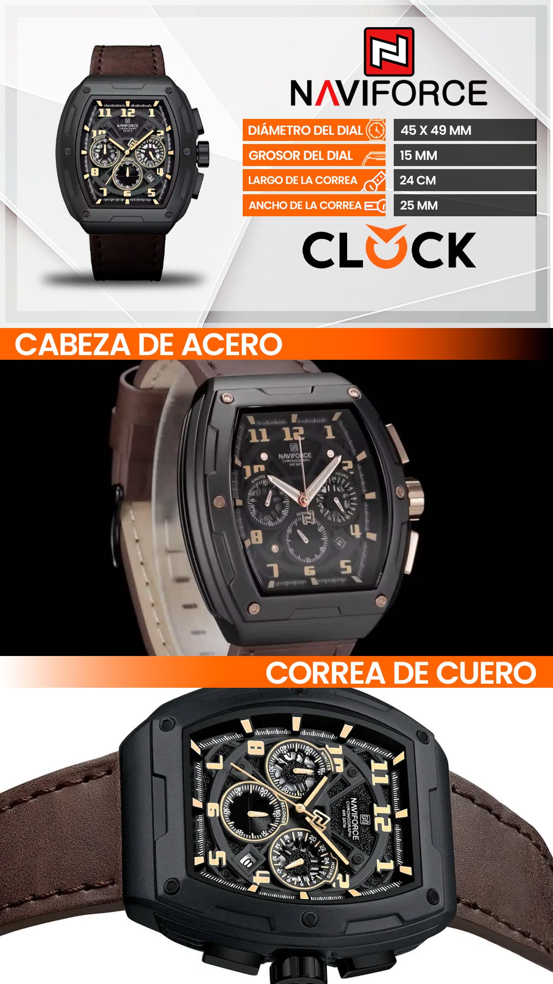 RELOJ ORIGINAL NAVIFORCE - CASUAL - NEGRO VERDE Y MARRON | NAV-111 | NAV-129 | NAV-130 | NAV-131