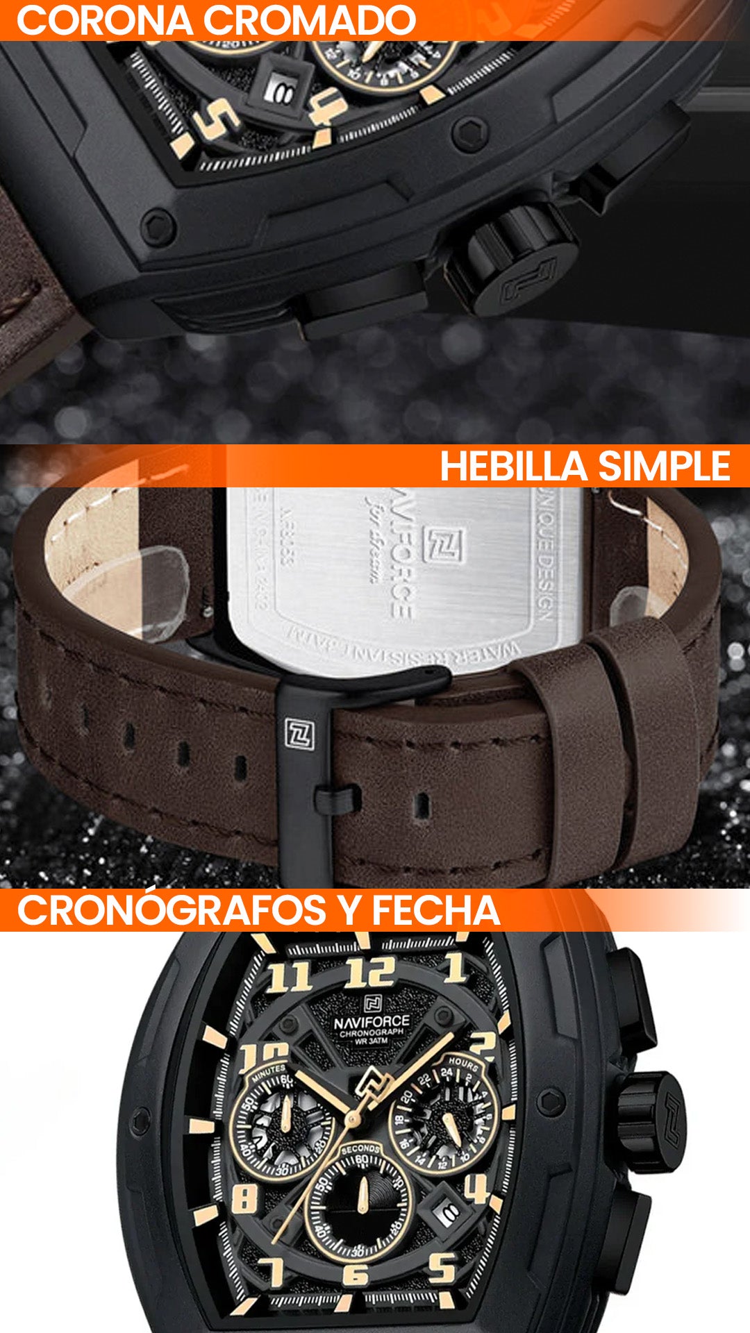 RELOJ ORIGINAL NAVIFORCE - CASUAL - NEGRO VERDE Y MARRON | NAV-111 | NAV-129 | NAV-130 | NAV-131