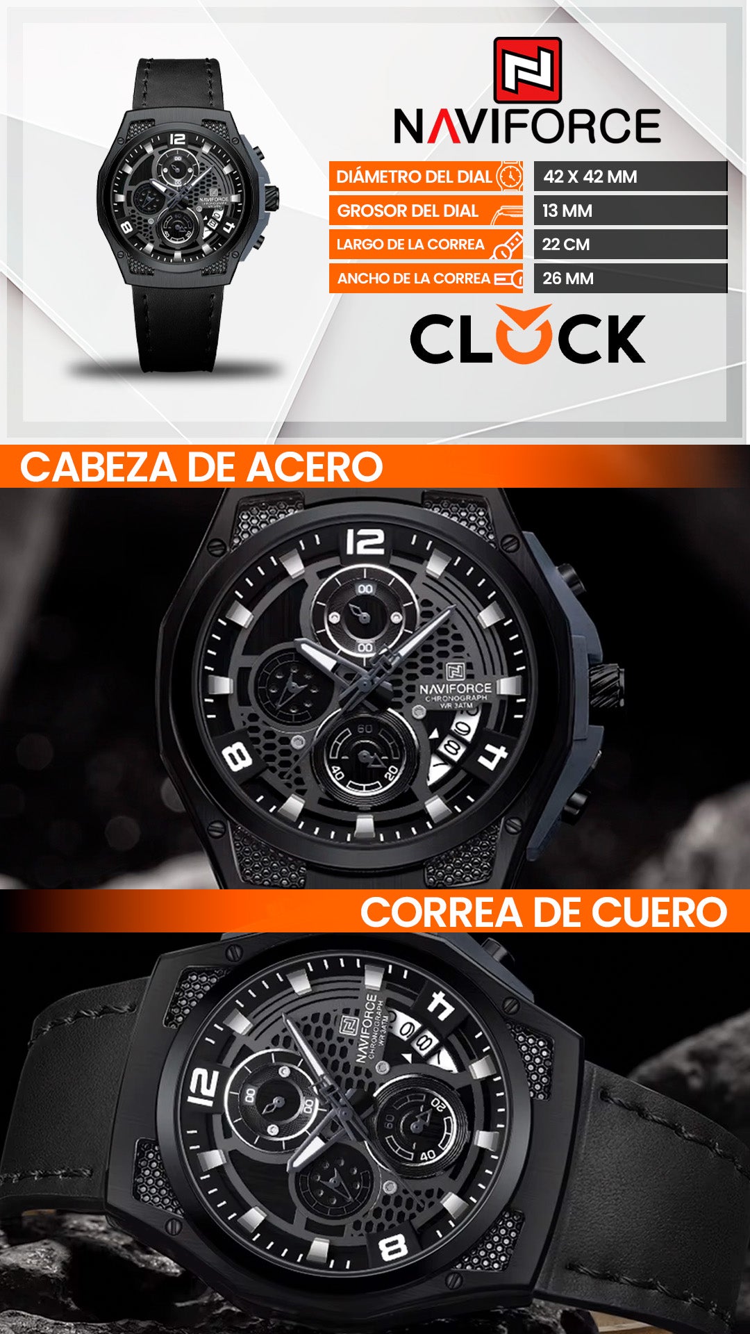 RELOJ NAVIFORCE NF8051L ORIGINAL CASUAL NEGRO Y MARRON | NAV-135, NAV-136, NAV-137