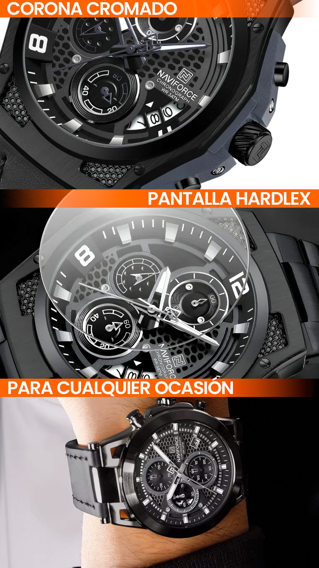RELOJ NAVIFORCE NF8051L ORIGINAL CASUAL NEGRO Y MARRON | NAV-135, NAV-136, NAV-137