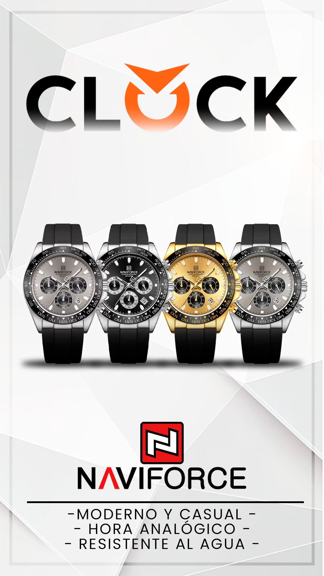 RELOJ NAVIFORCE ORIGINAL CASUAL NEGRO Y DORADO| NAV-159, NAV-160, NAV-161, NAV-162