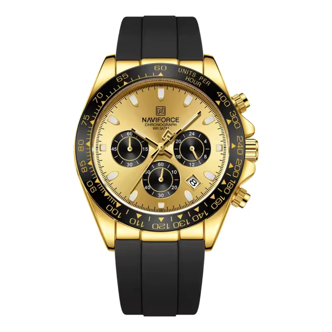 RELOJ NAVIFORCE ORIGINAL CASUAL NEGRO Y DORADO| NAV-159, NAV-160, NAV-161, NAV-162