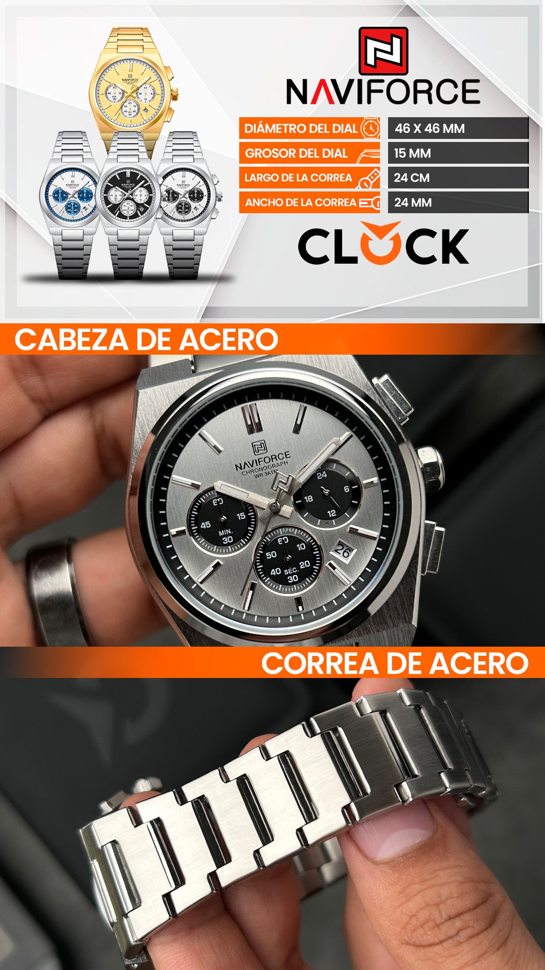 RELOJ NAVIFORCE ORIGINAL PLATEADO| NAV-176, NAV-177, NAV-178, NAV-179