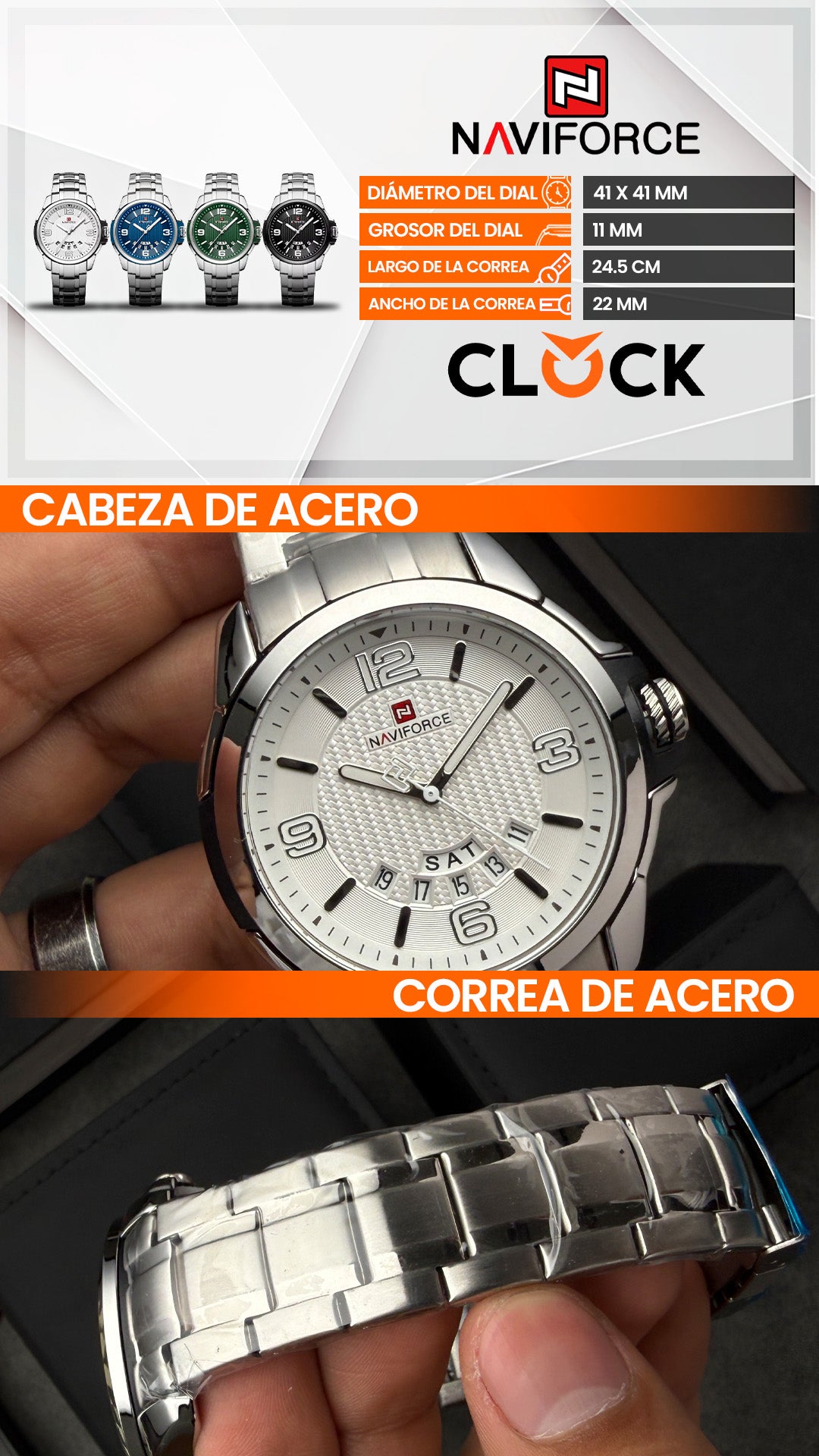 RELOJ NAVIFORCE ORIGINAL PLATEADO| NAV-180, NAV-181, NAV-182, NAV-183
