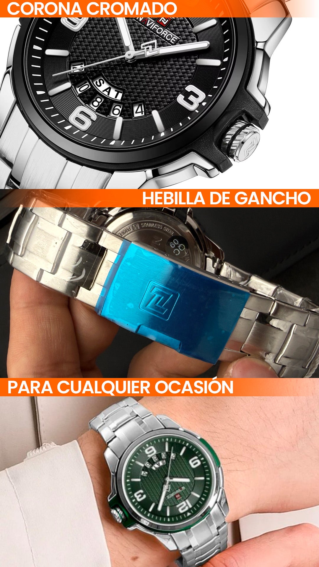 RELOJ NAVIFORCE ORIGINAL PLATEADO| NAV-180, NAV-181, NAV-182, NAV-183