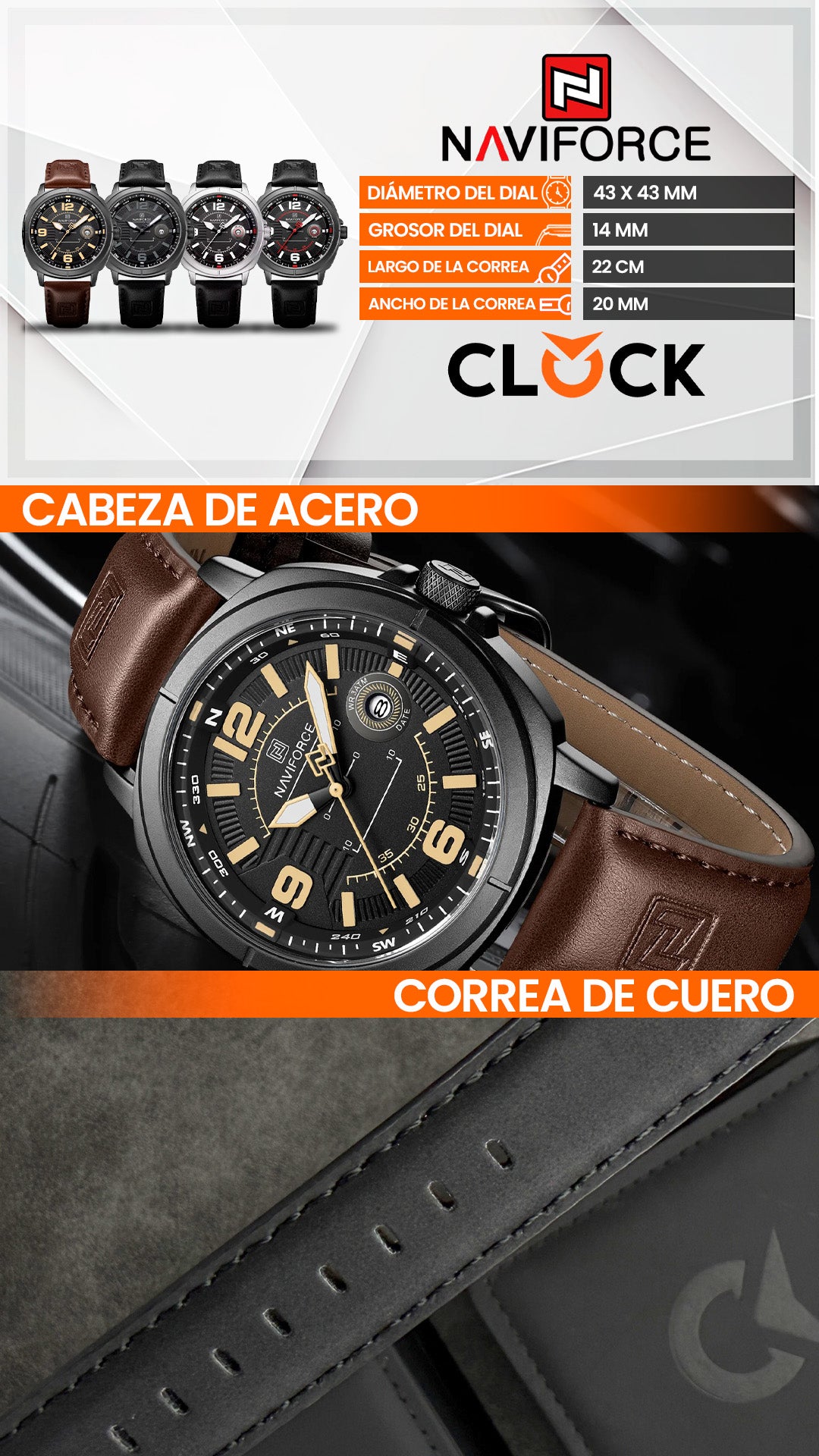RELOJES CASUAL ELEGANTE NAVIFORCE NF8078 ORIGINALES | NAV-200, NAV-201, NAV-202, NAV-203, NAV-257