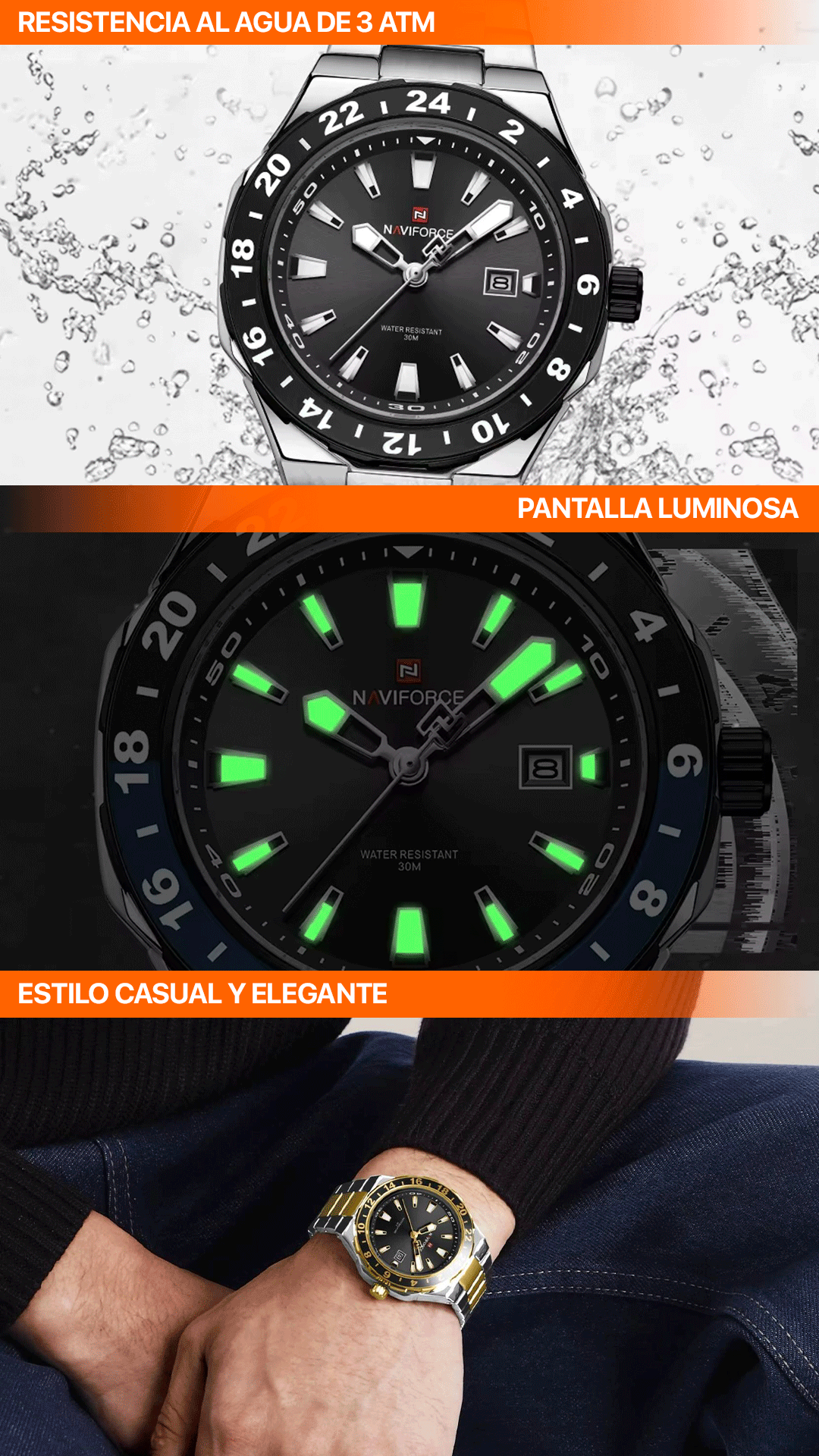 RELOJ NAVIFORCE NF9249 ORIGINAL ELEGANTE DORADO, AZUL Y NEGRO | NAV-218, NAV-219, NAV-220, NAV-255