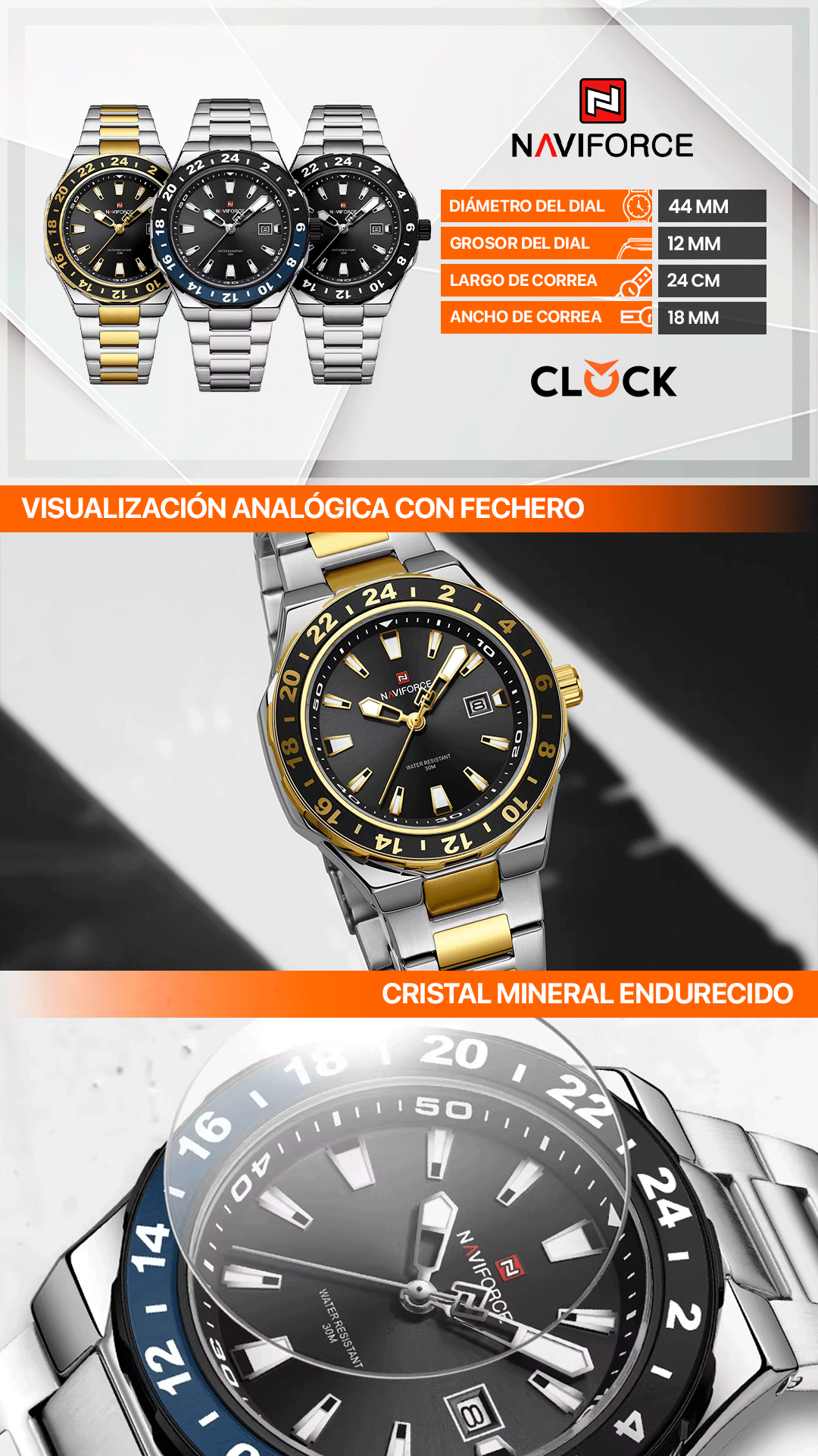 RELOJ NAVIFORCE NF9249 ORIGINAL ELEGANTE DORADO, AZUL Y NEGRO | NAV-218, NAV-219, NAV-220, NAV-255