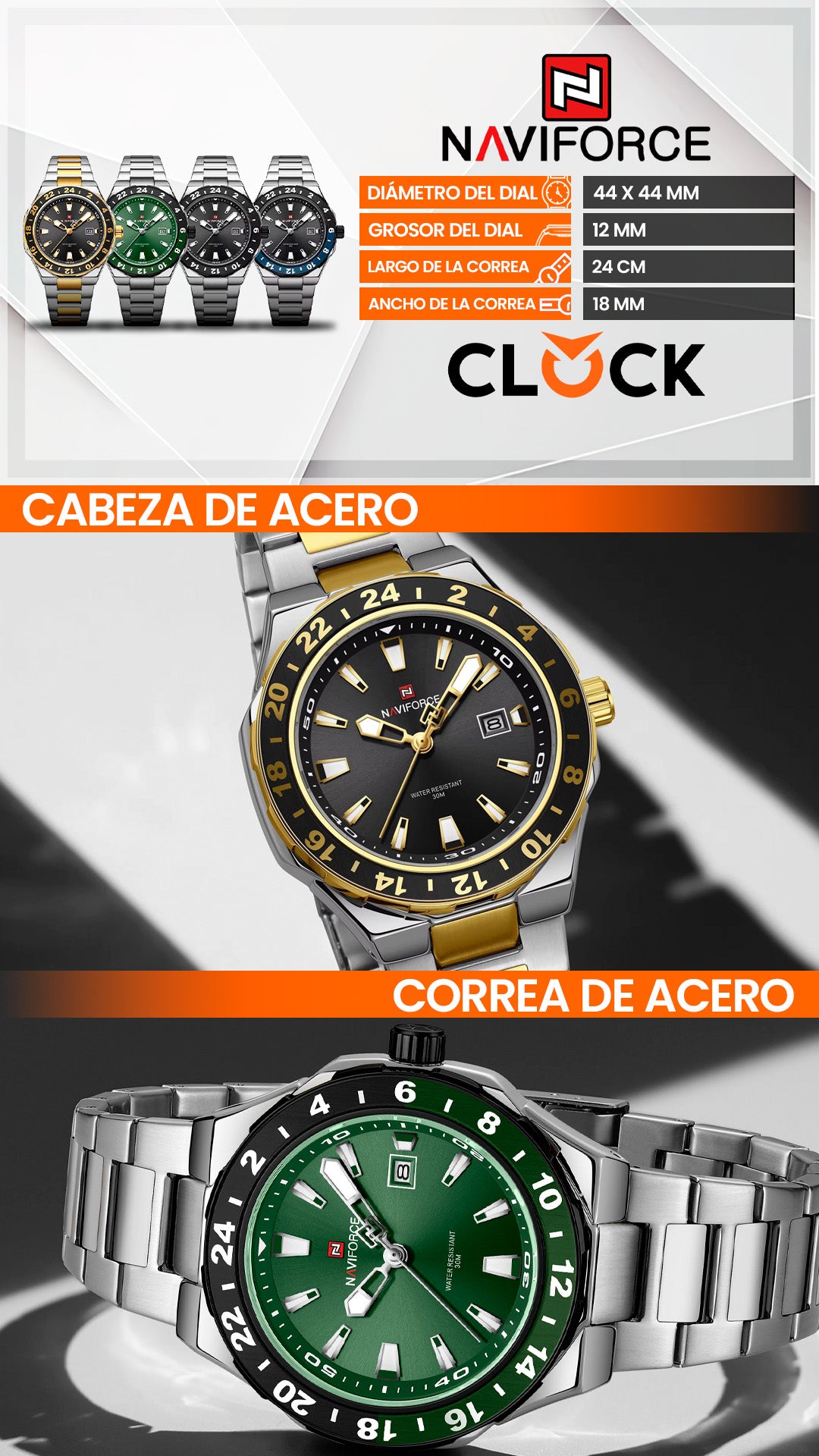 RELOJ NAVIFORCE NF9249 ORIGINAL ELEGANTE DORADO, AZUL Y NEGRO | NAV-218, NAV-219, NAV-220, NAV-255