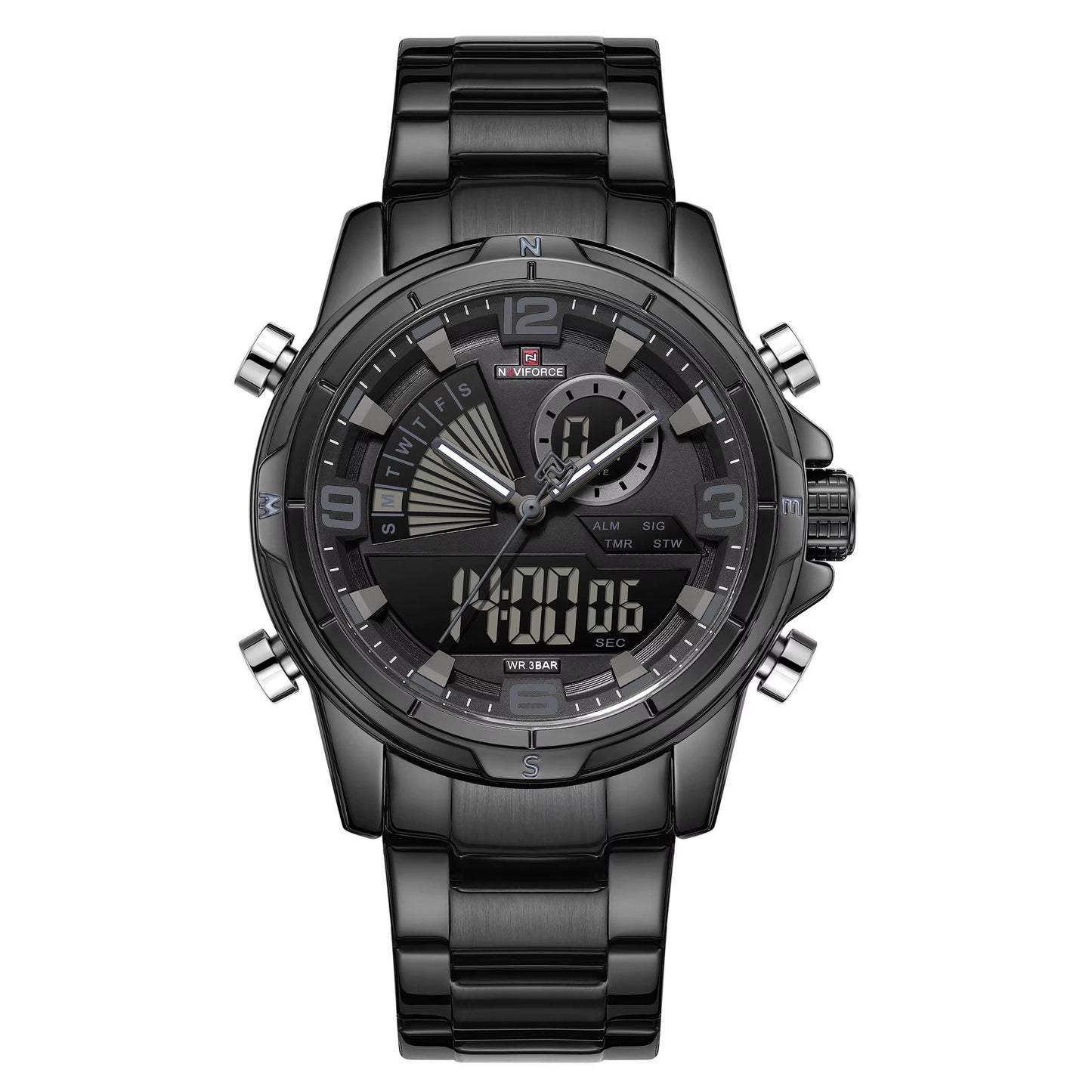 RELOJ NAVIFORCE NF9257 ORIGINAL DE ACERO DUALTIME NEGRO | NAV-234