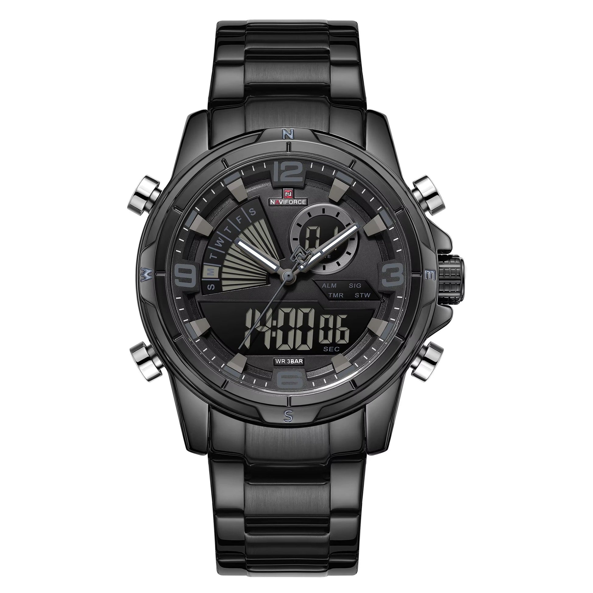 RELOJ NAVIFORCE NF9257 ORIGINAL DE ACERO DUALTIME NEGRO | NAV-234