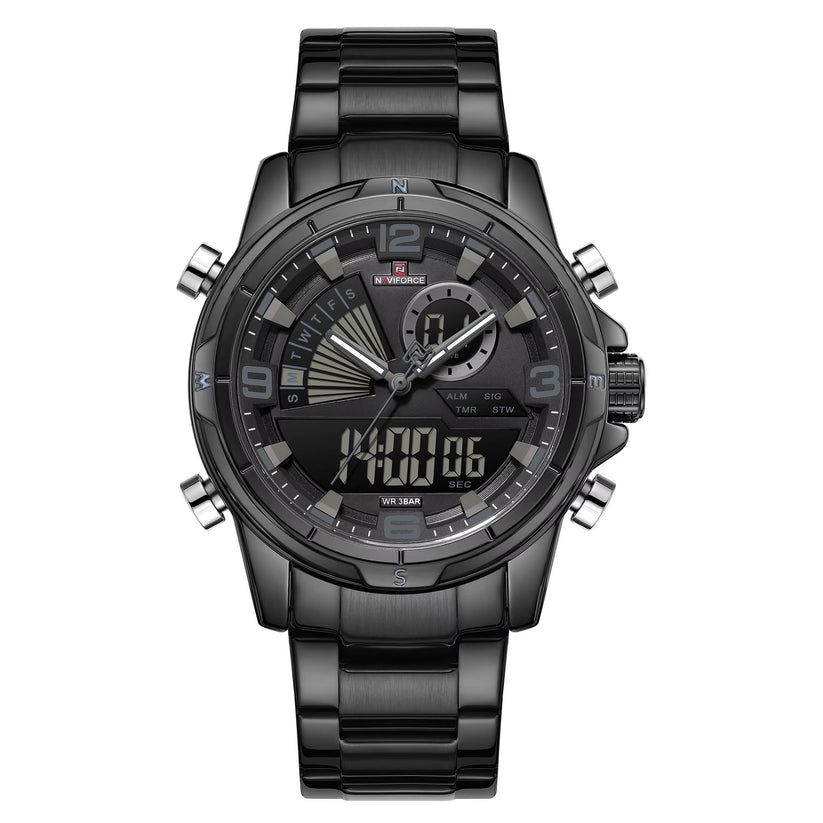 RELOJ NAVIFORCE NF9257 ORIGINAL DE ACERO DUALTIME NEGRO Y PLATA | NAV ...