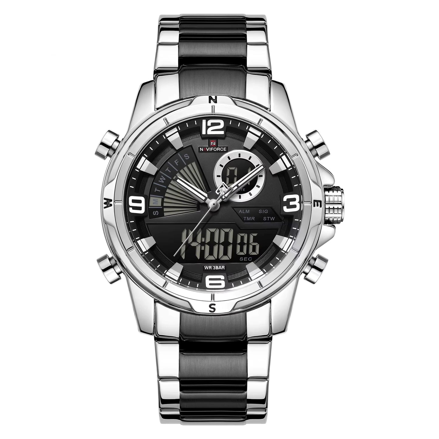 RELOJ NAVIFORCE NF9257 ORIGINAL DE ACERO DUALTIME PLATA | NAV-235