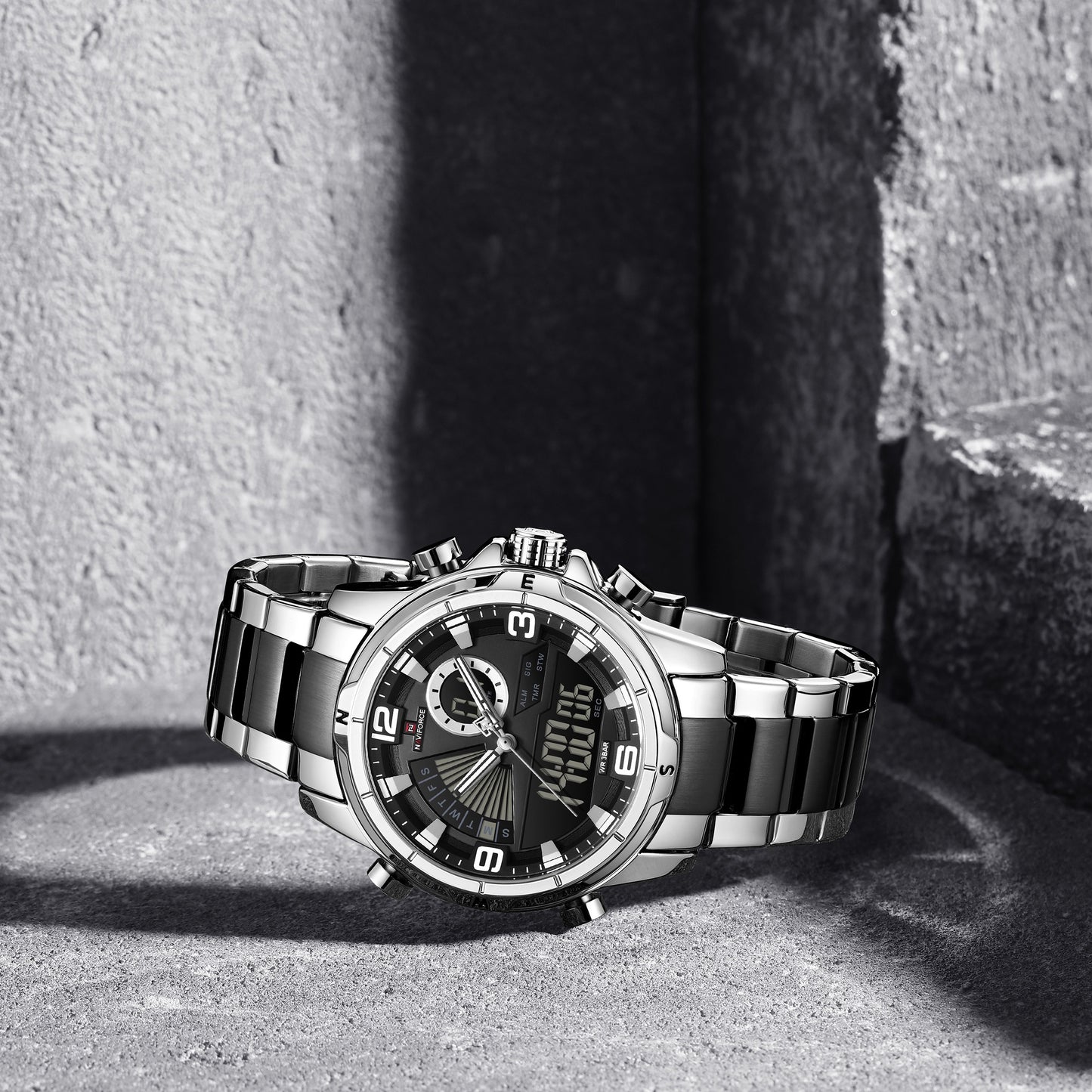 RELOJ NAVIFORCE NF9257 ORIGINAL DE ACERO DUALTIME PLATA | NAV-235