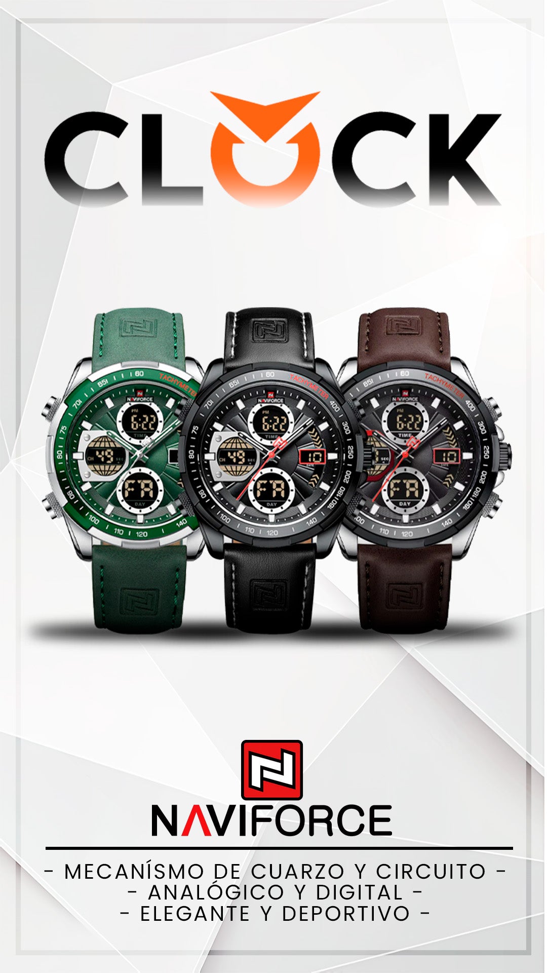 RELOJ NAVIFORCE ORIGINAL - ELEGANTE Y CASUAL - VERDE Y NEGRO  | NAV-67 | NAV-68 | NAV-151