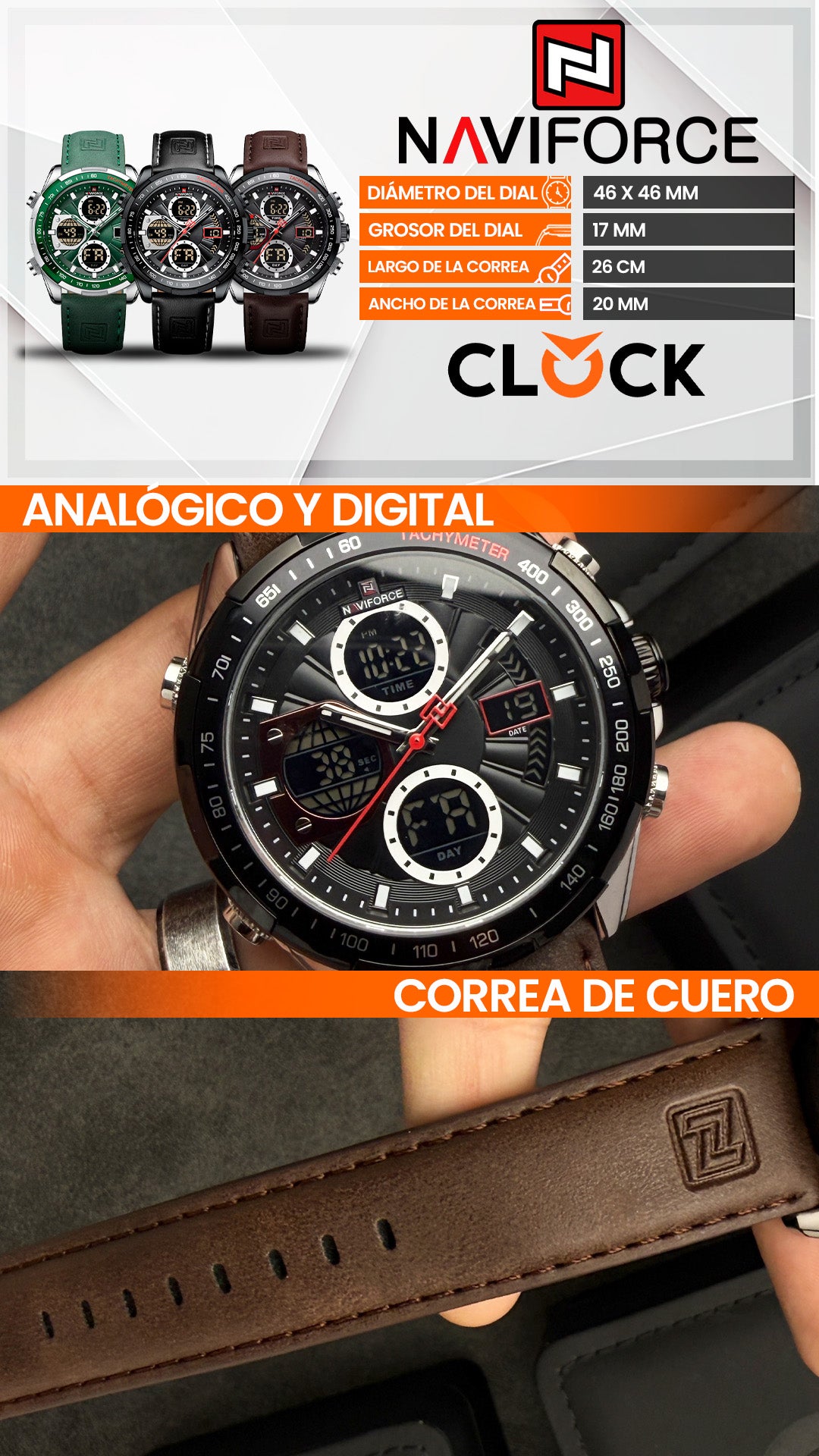 RELOJ NAVIFORCE ORIGINAL - ELEGANTE Y CASUAL - VERDE Y NEGRO  | NAV-67 | NAV-68 | NAV-151