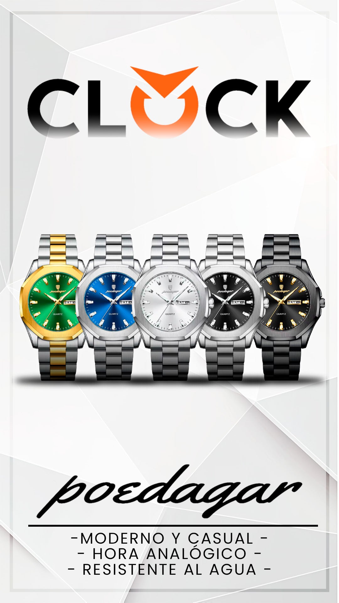 RELOJ POEDAGAR ORIGINAL - ELEGANTE PLATEADO Y NEGRO | POE-21, POE-22, POE-23, POE-24, POE-25