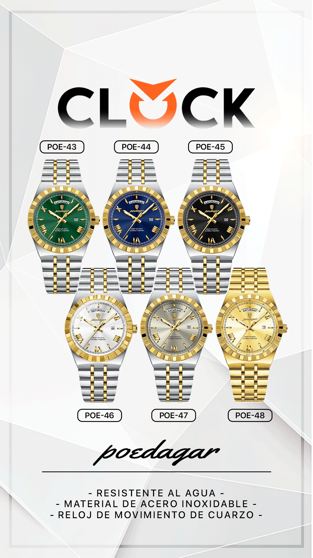 RELOJES POEDAGAR 675 ORIGINALES - ELEGANTES | POE-43, POE-44, POE-45, POE-46, POE-47, POE-48, POE-49
