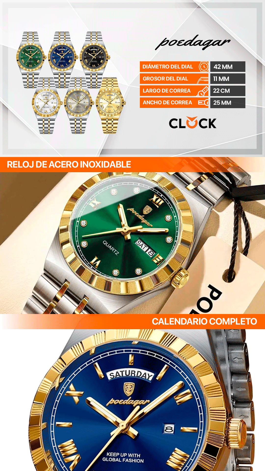 RELOJES POEDAGAR 675 ORIGINALES - ELEGANTES | POE-43, POE-44, POE-45, POE-46, POE-47, POE-48, POE-49