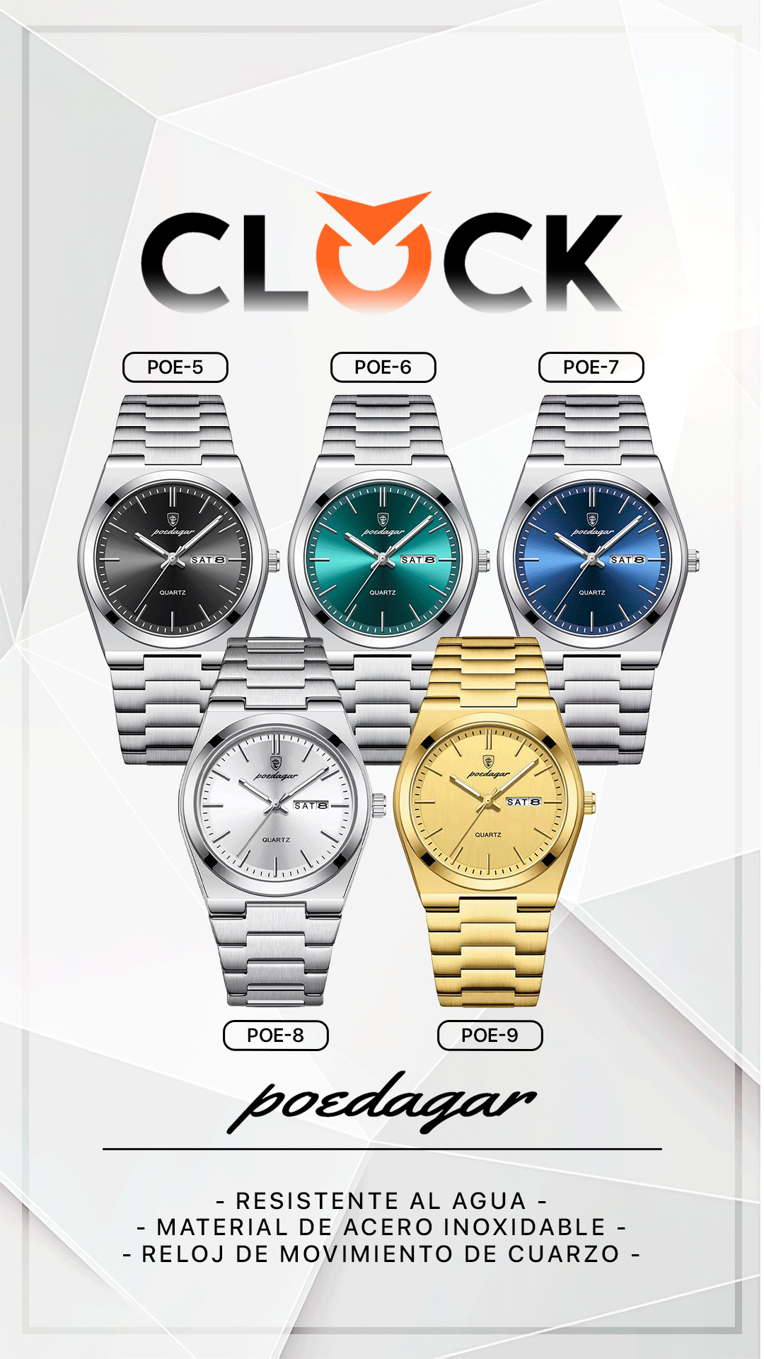 RELOJ POEDAGAR ORIGINAL - ELEGANTE | POE-5, POE-6, POE-7, POE-8, POE-9