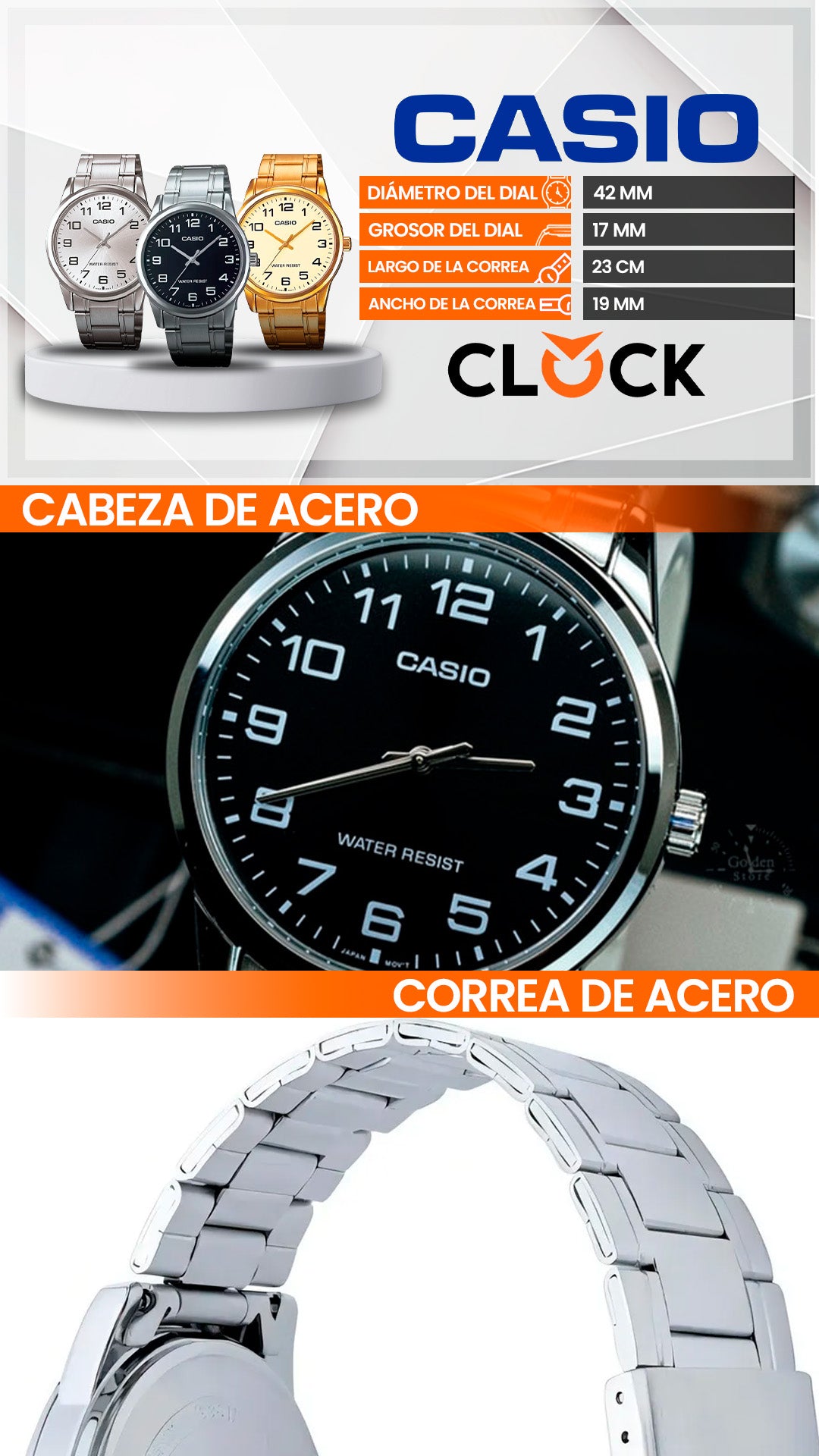 MTP-V001 | RELOJ CASIO ORIGINAL DE ACERO PLATEADO | CAS-2, CAS-21, CAS-85