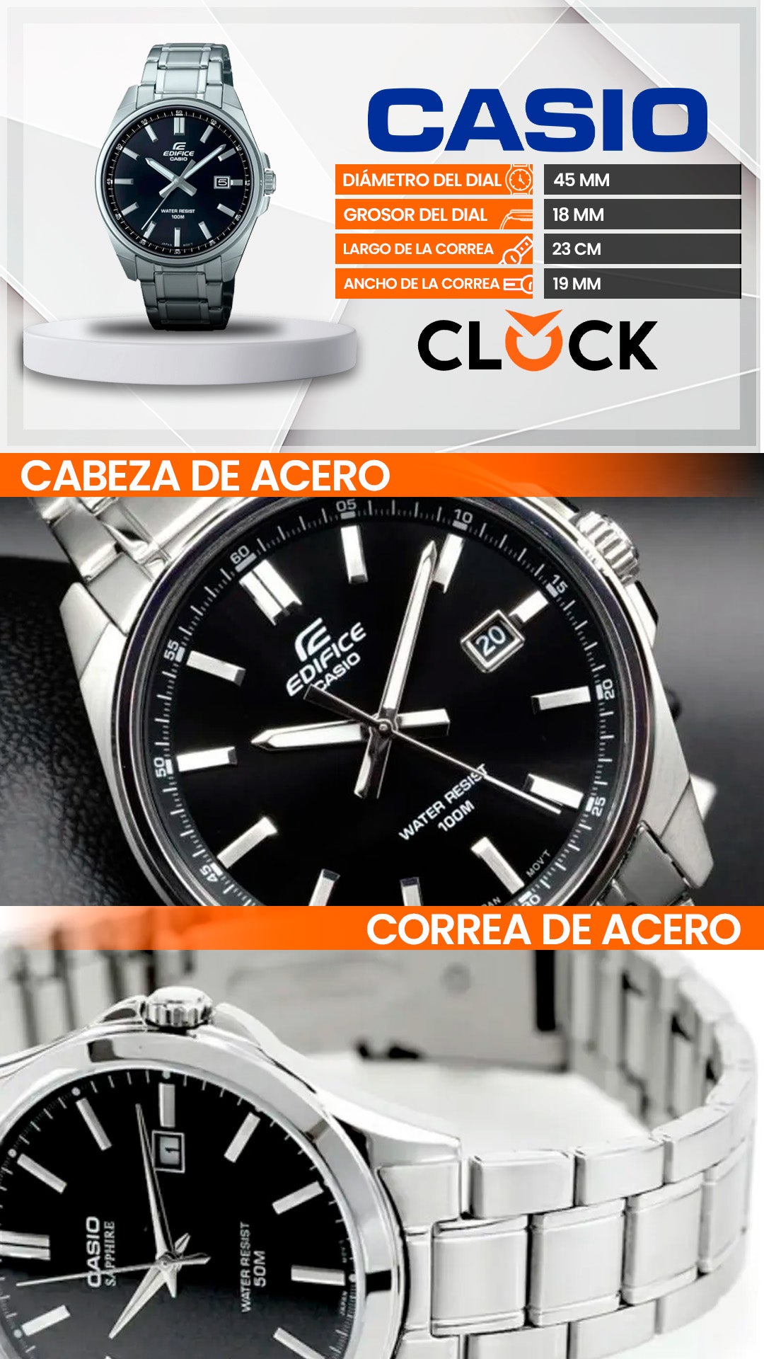 EFV-150D-1AVUDF | RELOJ EDIFICE ORIGINAL PLATEADO NEGRO | SKU: EDI-OG-11