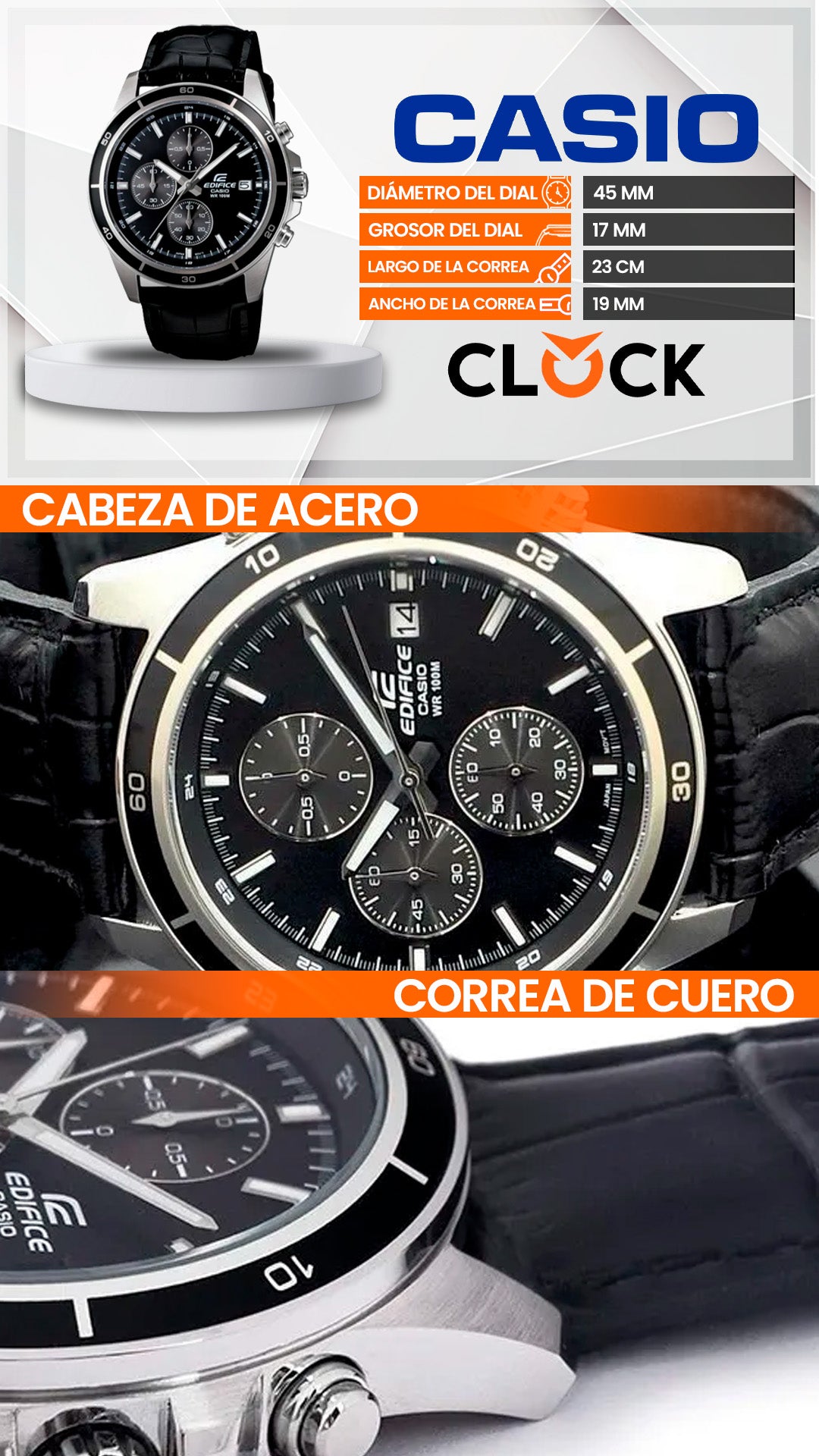 EFR-526 | RELOJ EDIFICE ORIGINAL DE CUERO NEGRO | EDI-OG-7