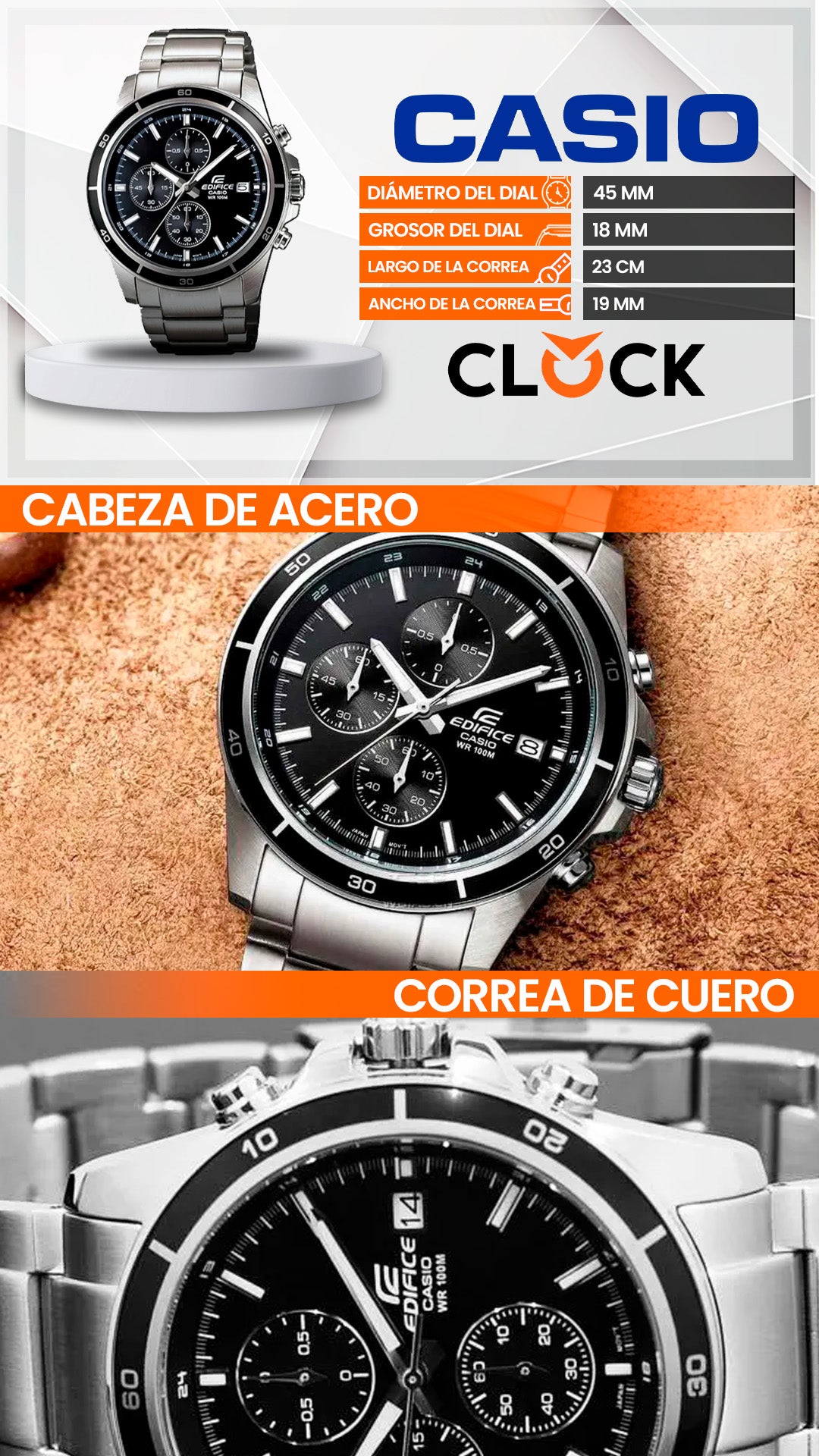 EFR-526 | RELOJ EDIFICE ORIGINAL DE ACERO PLATEADO | EDI-OG-9